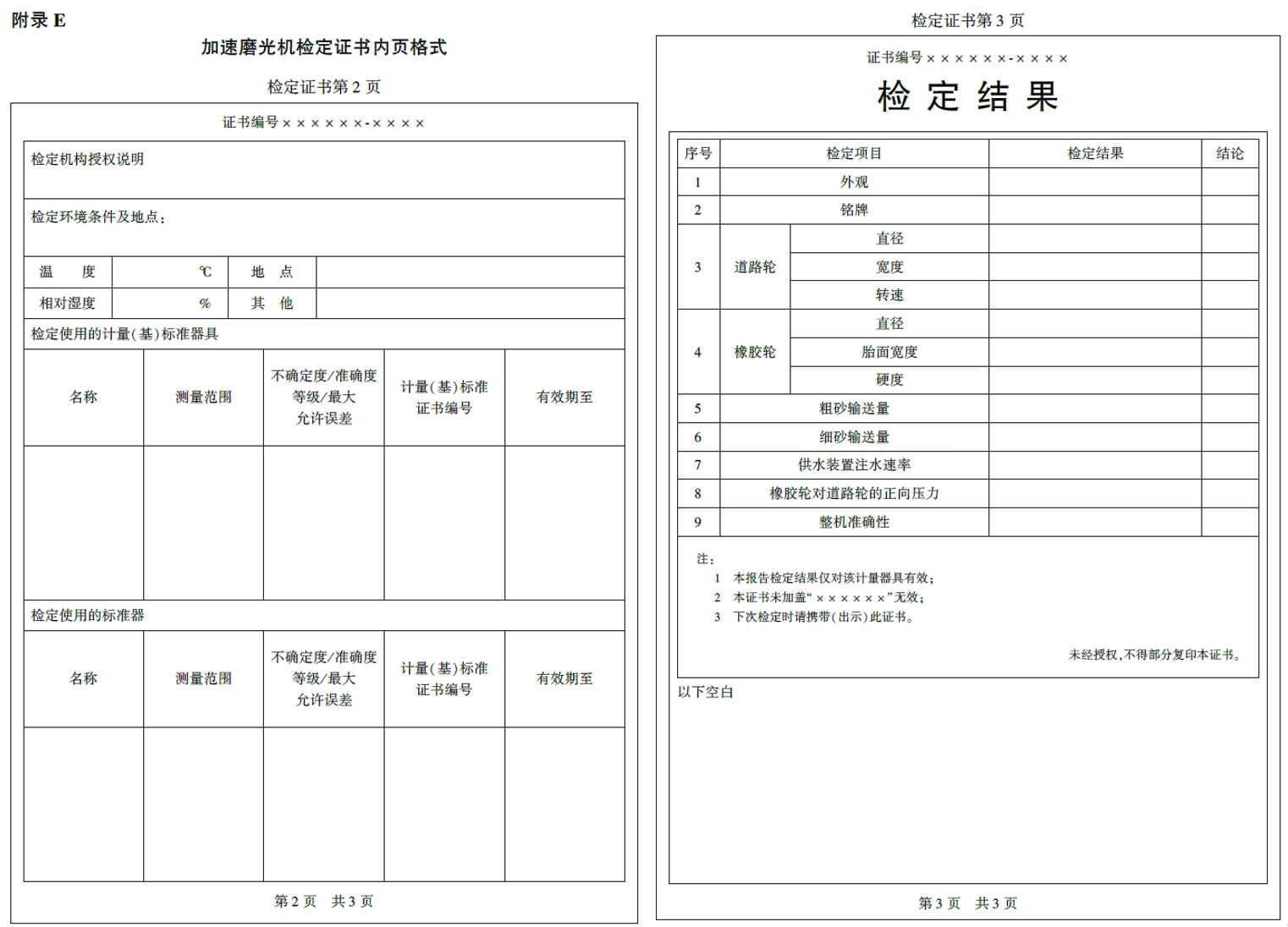 附录E加速磨光机检定证书内页格式